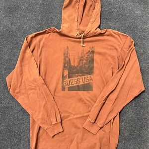 Vintage Guess Hoodie Mens Medium Orange Guess USA Graphic Made USA Sweatshirt